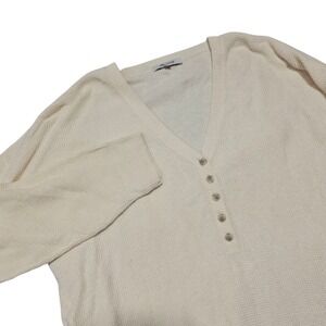 Madewell Women's Cream Button Front V-Neck Waffle‎ Knit Long Sleeve Top
